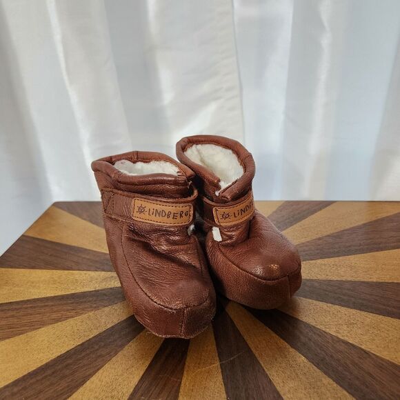 Lindberg Baby Booties Soft Brown Leather Fur Lining Winter Boots Shoes Warm - Picture 1 of 13